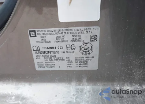 2015 GMC Sierra Sle from USA, damaged, VIN 3GTU2UEC9FG188852